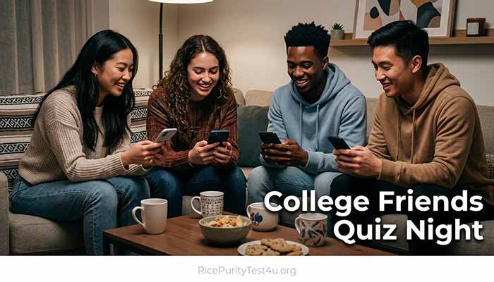 The Rice Purity Test College Tradition Explained 3 College Friends Quiz Night, College friends enjoying a private online quiz together during a casual hangout