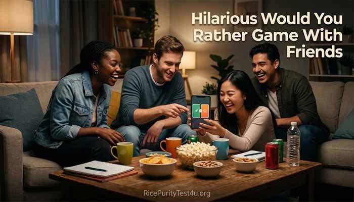 Hilarious Would You Rather Game With Friends, Friends laughing during a hilarious Would You Rather question game at a casual college hangout.